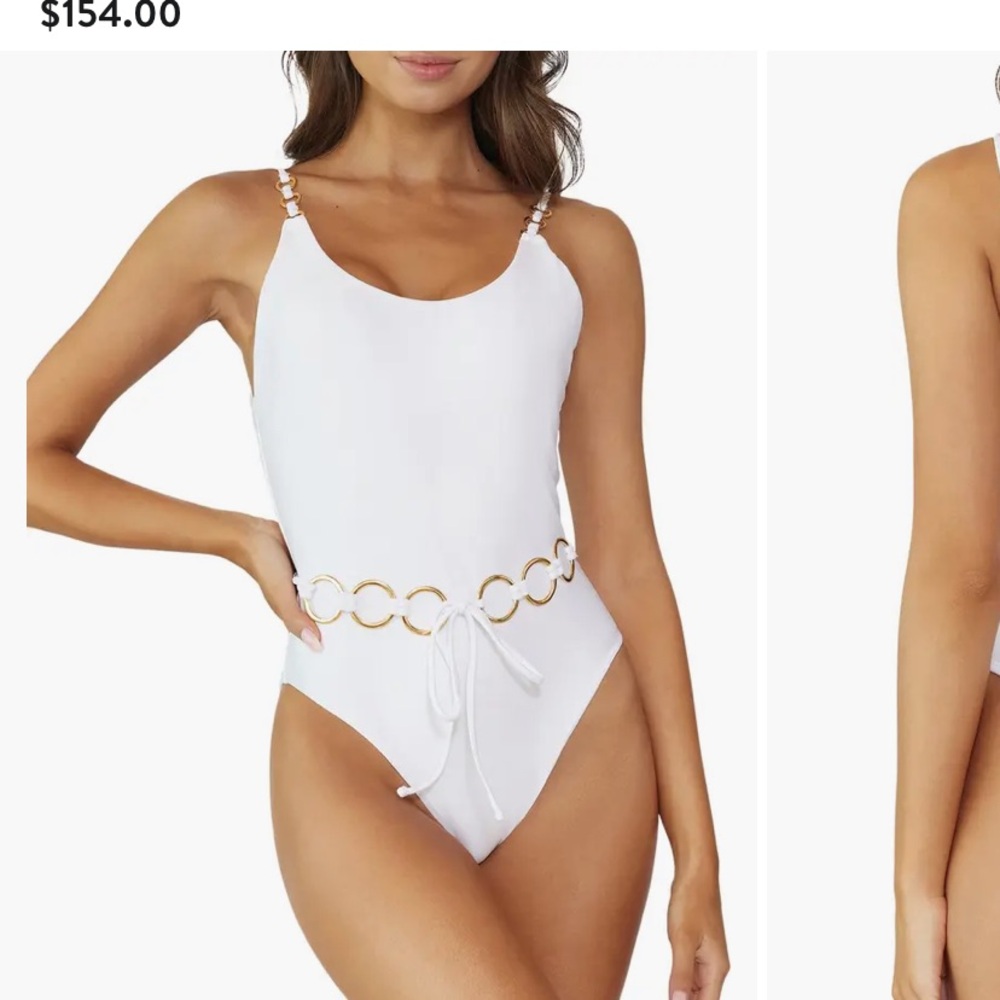 NEW PQ swim Link Belted One-Piece Swimsuit white gold hardware large